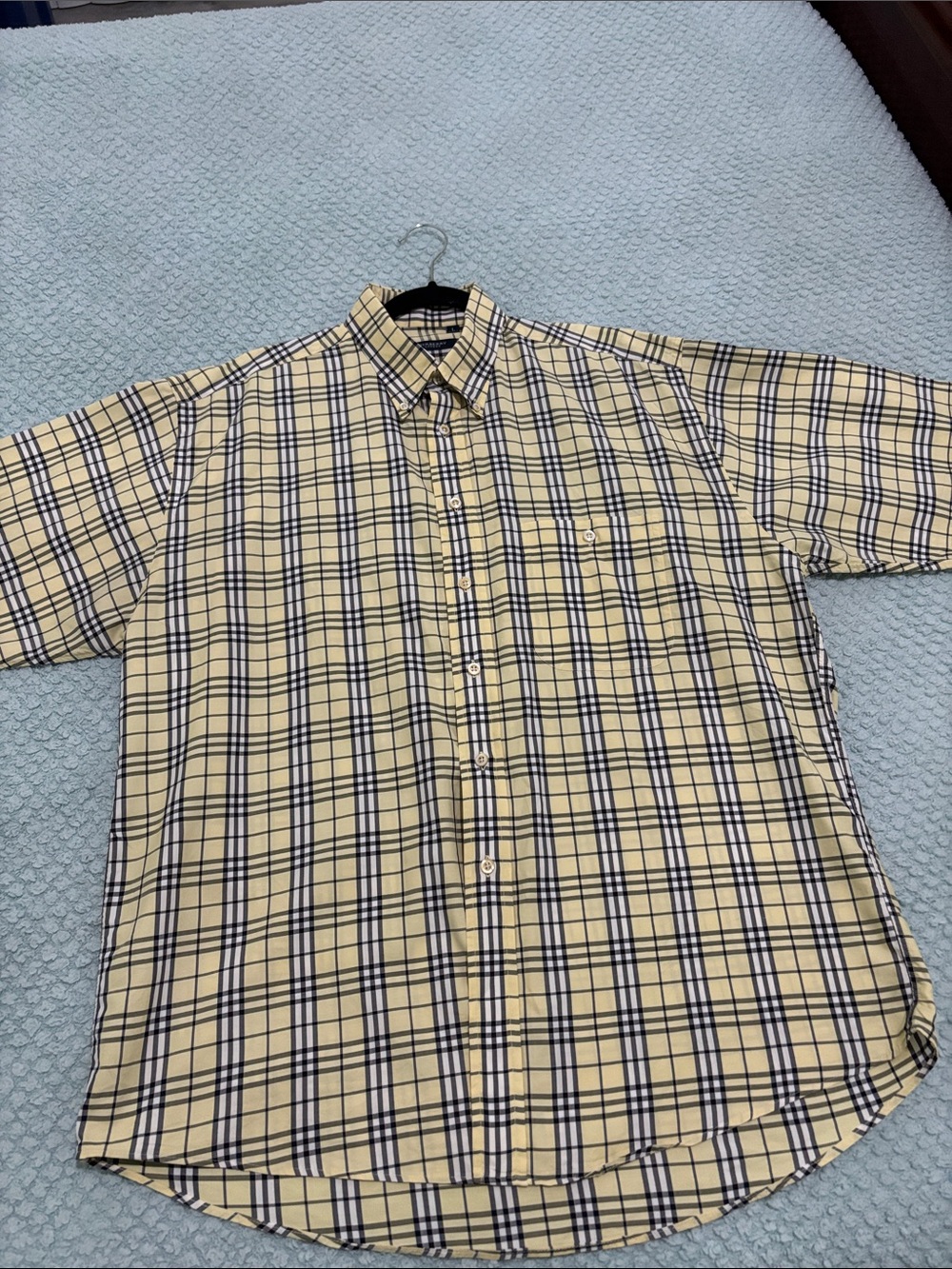 Burberry Yellow and Black Plaid Button-Down Shirt, size L